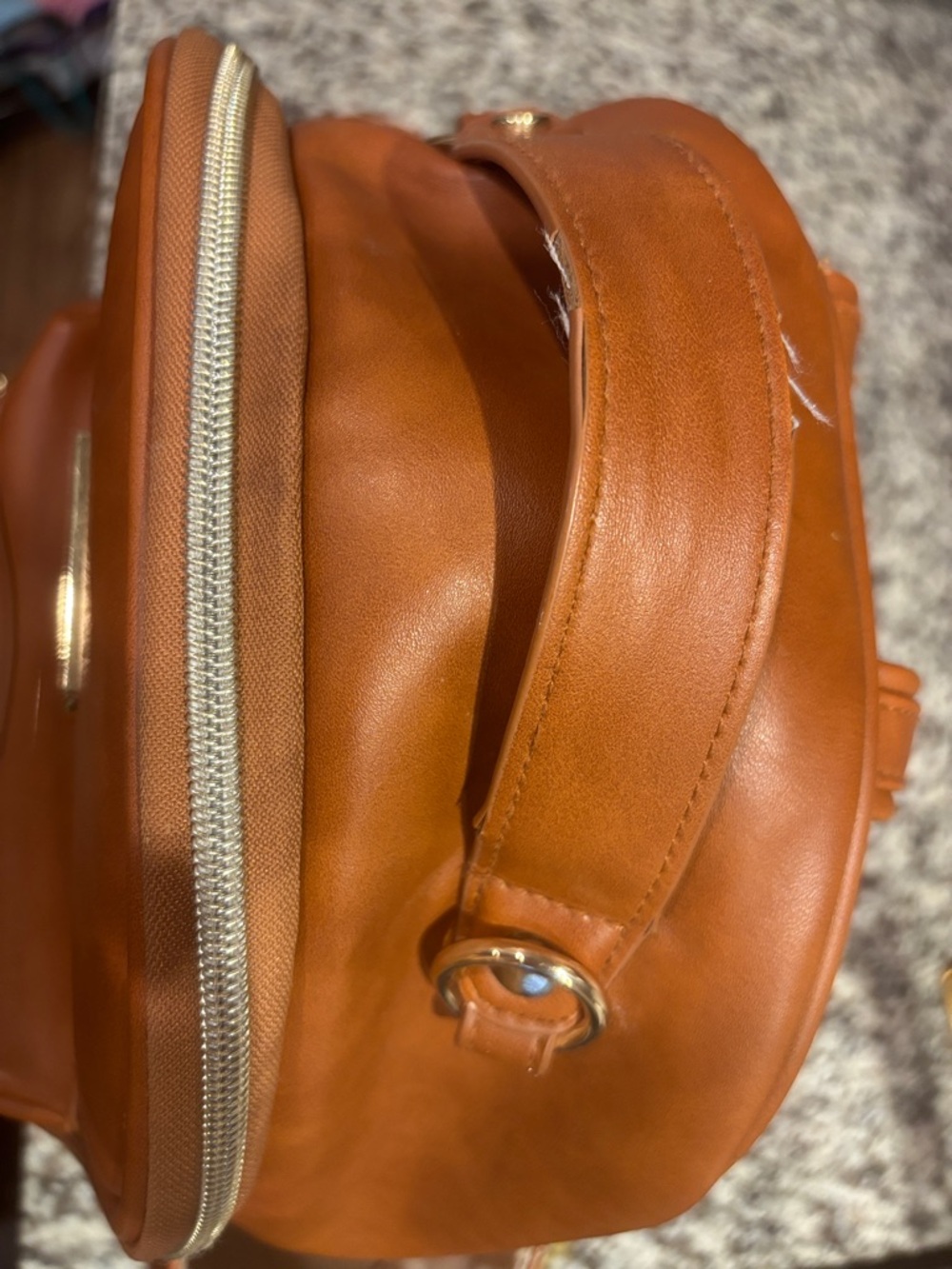 Itzy Ritzy Men's Cognac/Tan Faux Leather Backpack with Gold Hardware - Picture 2 of 6